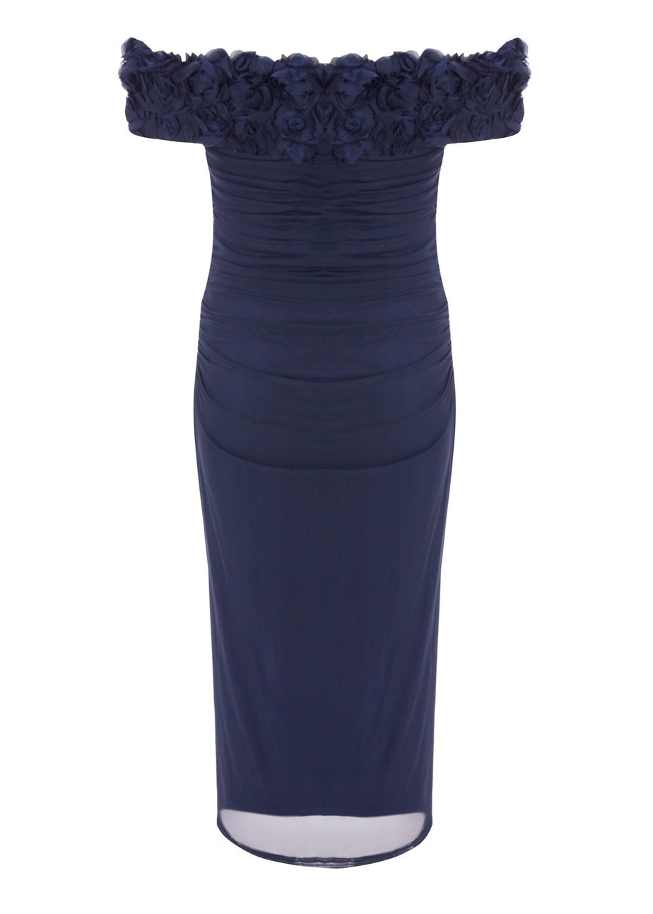 Quiz Navy Petite Mesh Bardot Midaxi Dress