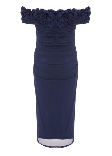Quiz Navy Petite Mesh Bardot Midaxi Dress