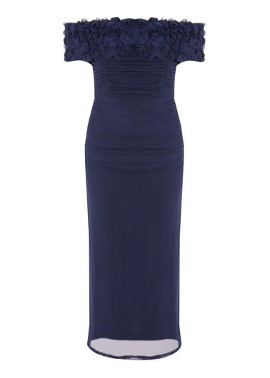 Quiz Navy Petite Mesh Bardot Midaxi Dress