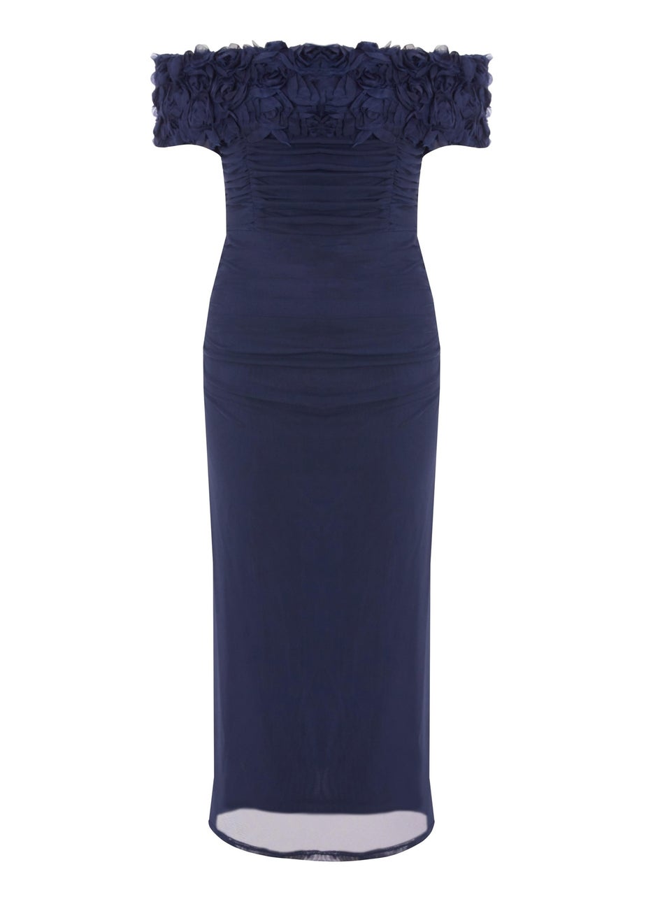 Quiz Navy Petite Mesh Bardot Midaxi Dress