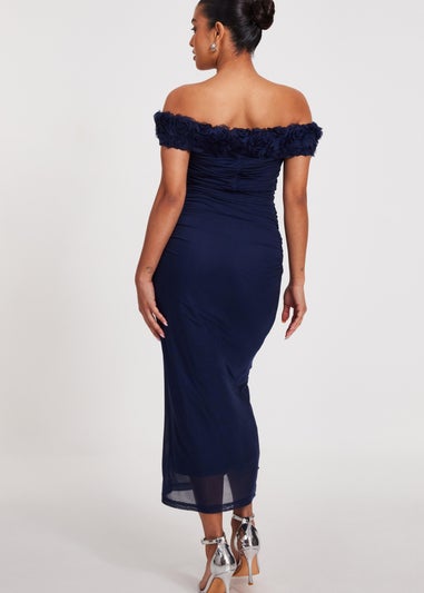Quiz Navy Petite Mesh Bardot Midaxi Dress