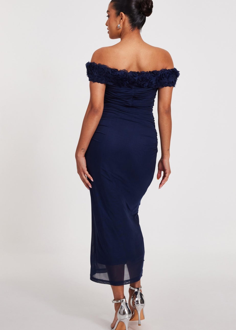 Quiz Navy Petite Mesh Bardot Midaxi Dress