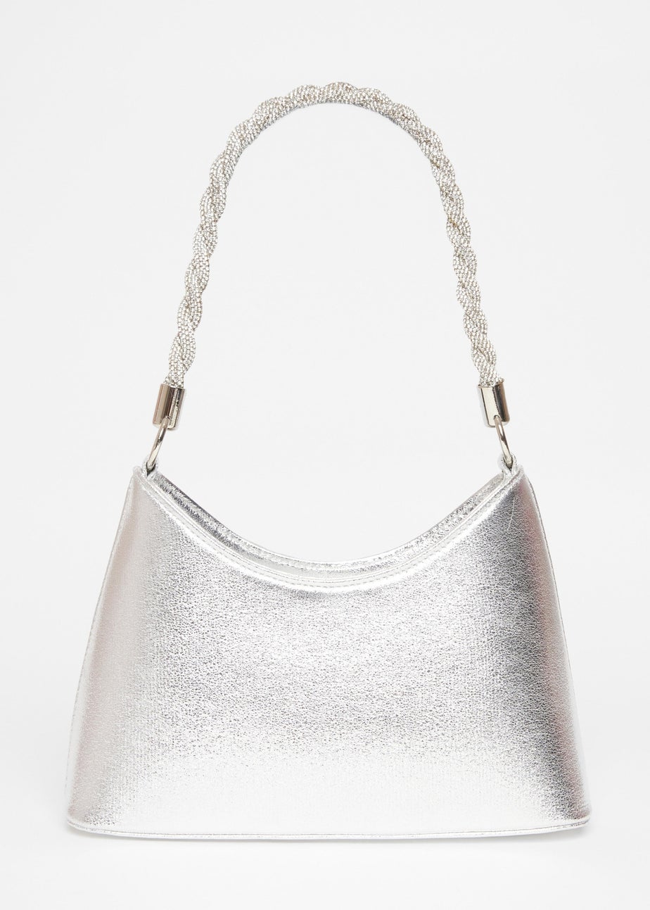 Quiz Silver Diamante Twist Handle Bag
