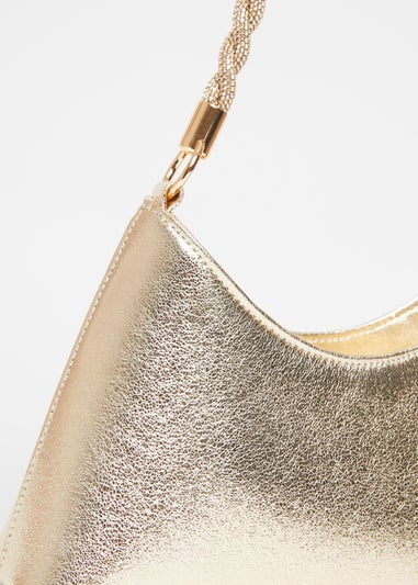 Quiz Gold Diamante Twist Handle Bag