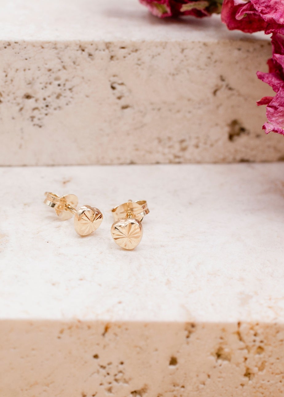 Golden Moments 9ct Yellow Gold Diamond Cut Heart Stud Earrings