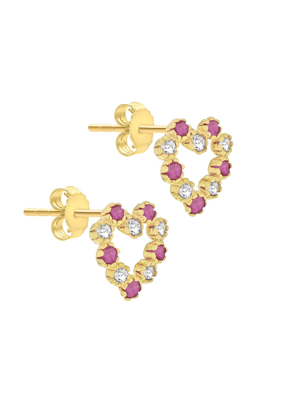 Golden Moments 9ct Yellow Gold Rose & White CZ Heart Stud Earrings