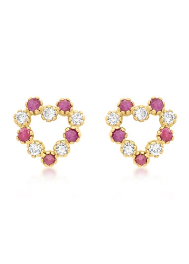 Golden Moments 9ct Yellow Gold Rose & White CZ Heart Stud Earrings