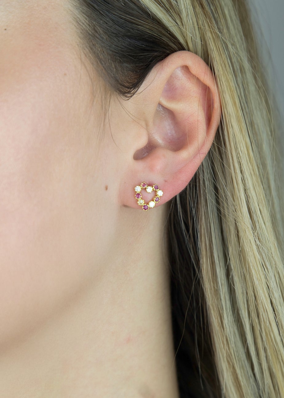 Golden Moments 9ct Yellow Gold Rose & White CZ Heart Stud Earrings