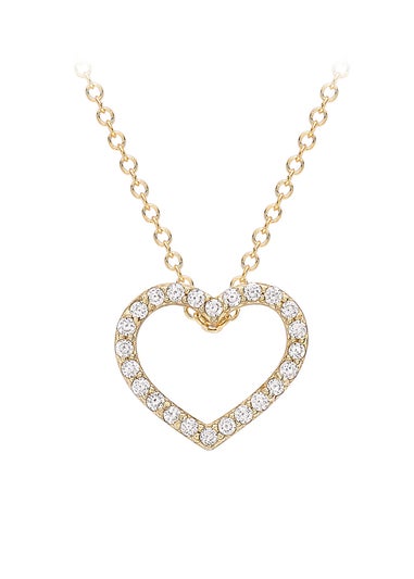 Golden Moments 9ct Yellow Gold CZ Heart-Outline Slider Pendant Adjustable Necklace