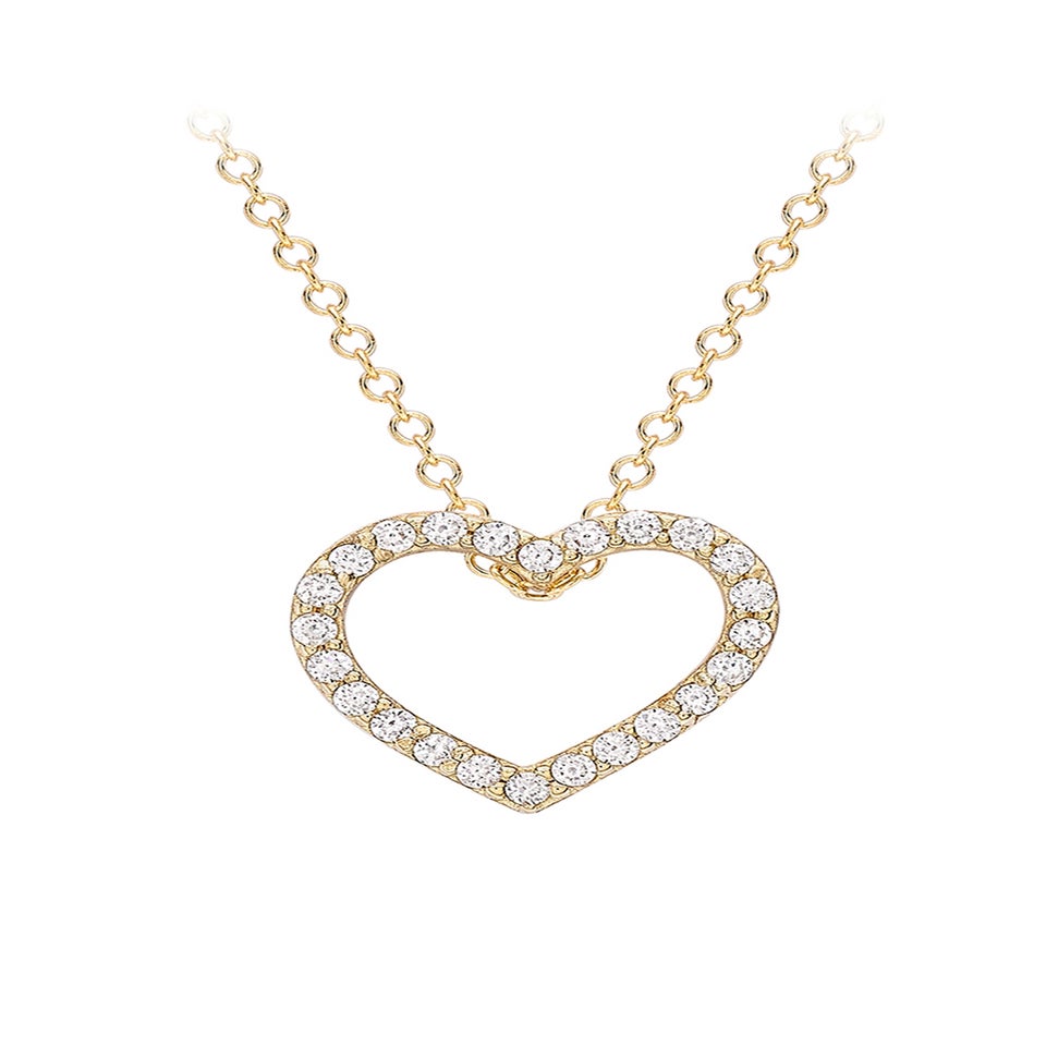 Golden Moments 9ct Yellow Gold CZ Heart-Outline Slider Pendant Adjustable Necklace