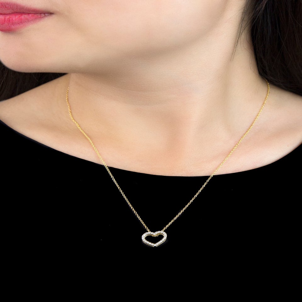 Golden Moments 9ct Yellow Gold CZ Heart-Outline Slider Pendant Adjustable Necklace