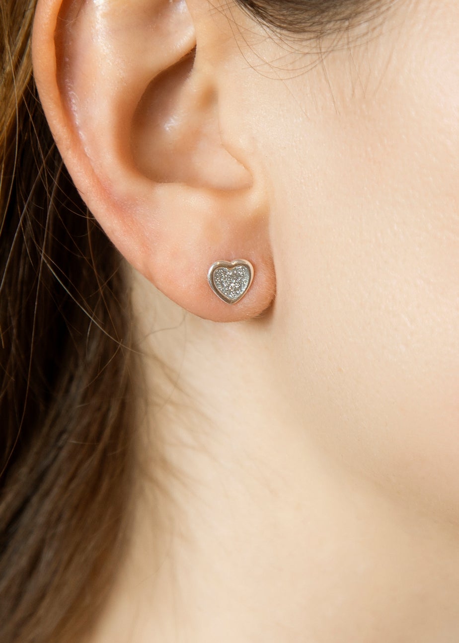 Golden Moments Sterling Silver Heart Stardust Stud Earrings