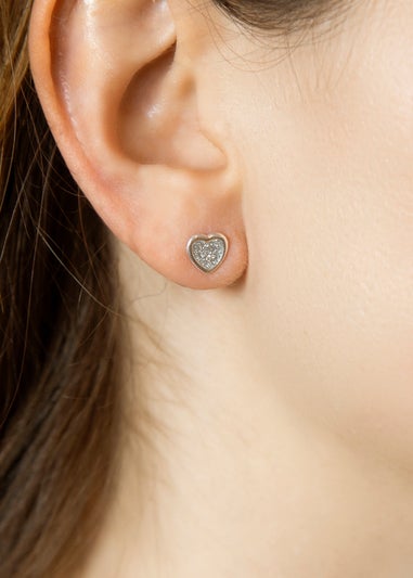 Golden Moments Sterling Silver Heart Stardust Stud Earrings