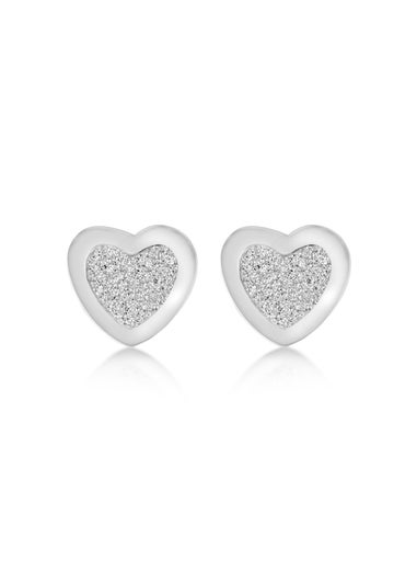 Golden Moments Sterling Silver Heart Stardust Stud Earrings