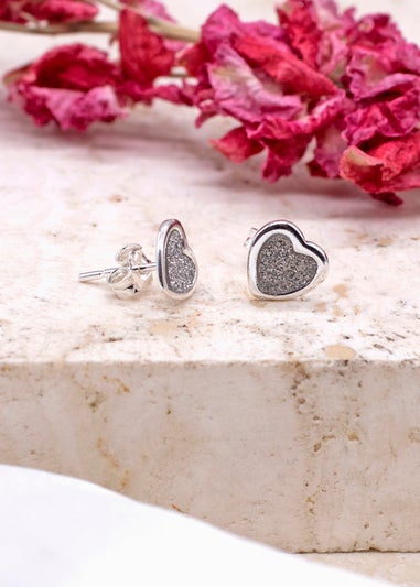 Golden Moments Sterling Silver Heart Stardust Stud Earrings