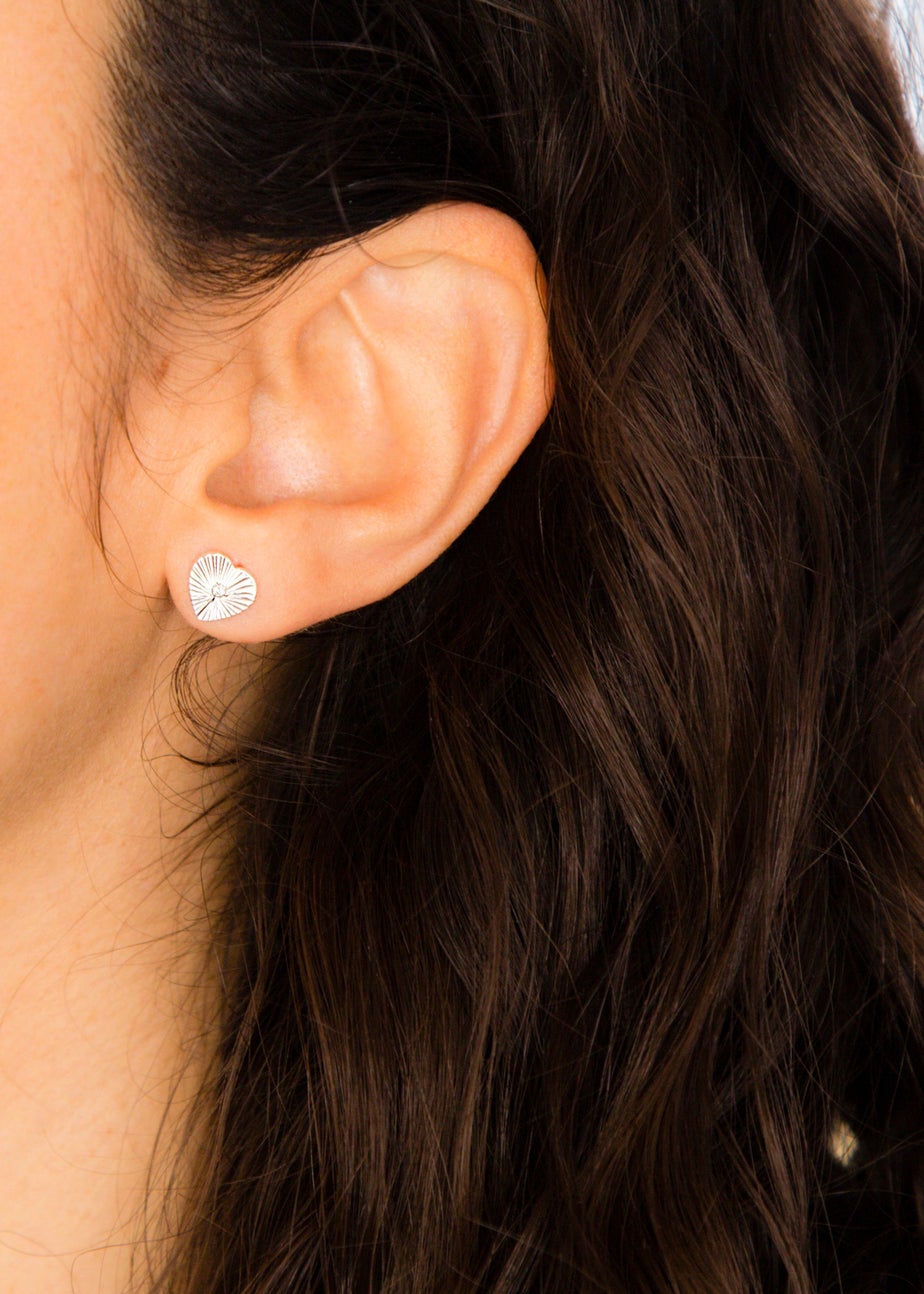 Golden Moments Sterling Silver CZ Concertinaed-Heart Stud Earrings