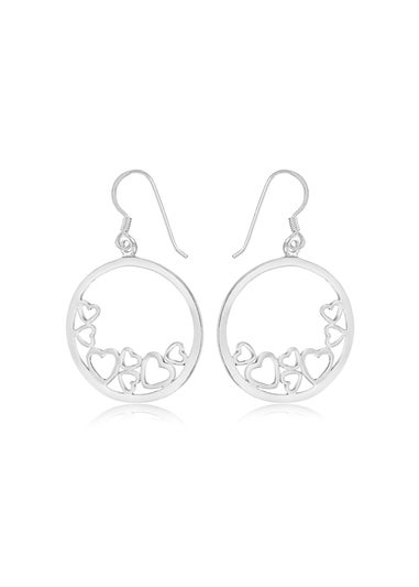 Golden Moments Sterling Silver Hearts-In-Circle Drop Earrings