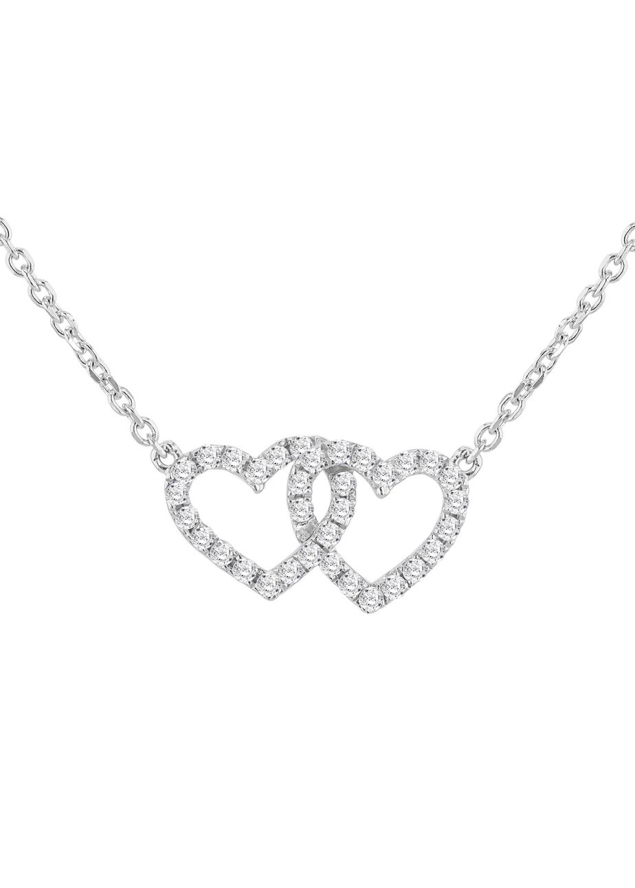 Golden Moments Sterling Silver Rhodium Plated CZ Double-Heart Adjustable Necklet