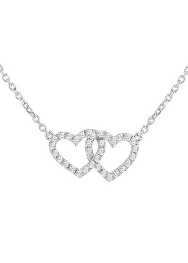Golden Moments Sterling Silver Rhodium Plated CZ Double-Heart Adjustable Necklet