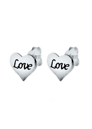 Golden Moments Sterling Silver 'Love' Heart Stud Earrings