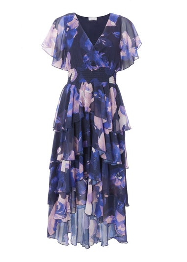 Quiz Navy Dip Hem Midi Dress