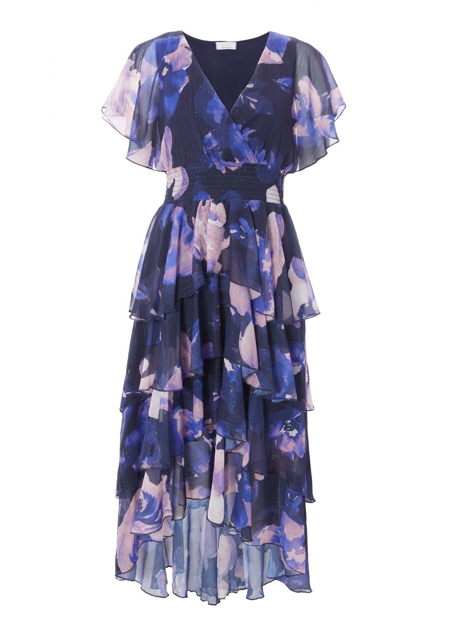 Quiz Navy Dip Hem Midi Dress