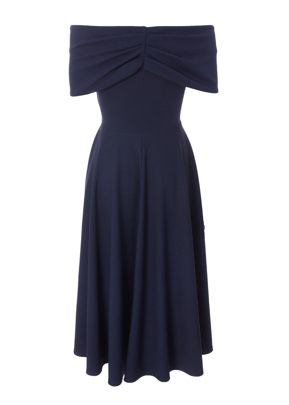 Quiz Navy Petite Bardot Midi Dress