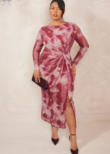 Quiz Pink Curve Marble Print Midaxi Dress