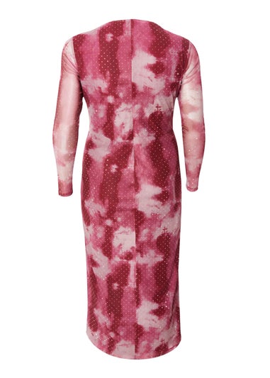 Quiz Pink Curve Marble Print Midaxi Dress