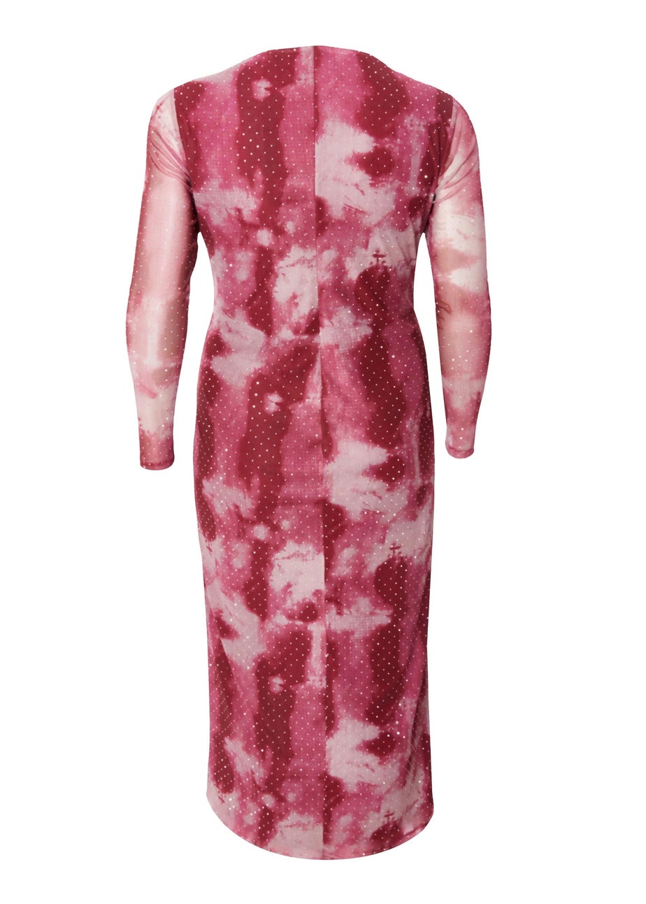 Quiz Pink Curve Marble Print Midaxi Dress