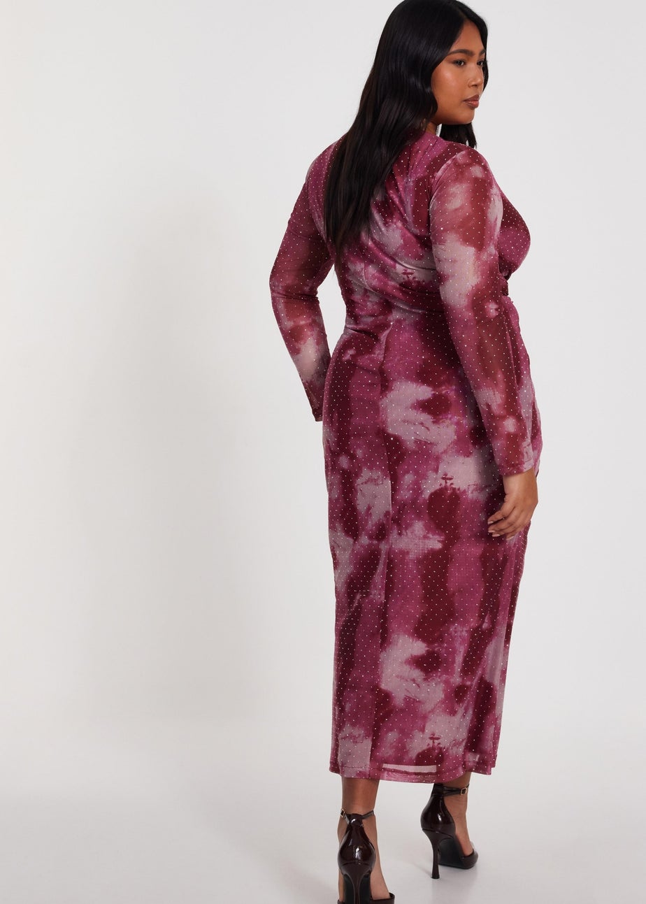 Quiz Pink Curve Marble Print Midaxi Dress