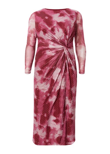 Quiz Pink Curve Marble Print Midaxi Dress