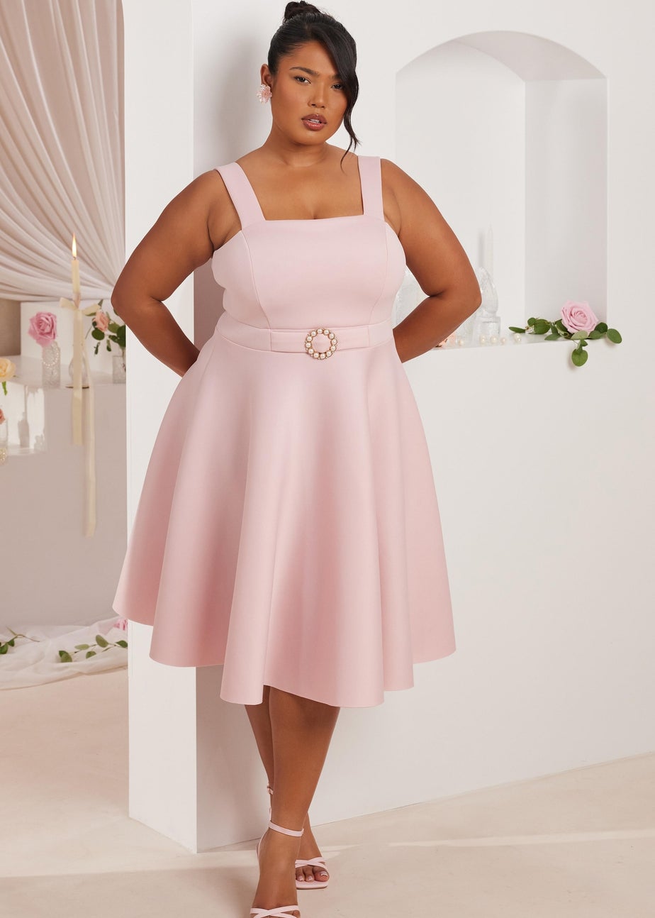 Quiz Pink Curve Belted Skater Dress