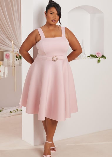 Quiz Pink Curve Belted Skater Dress