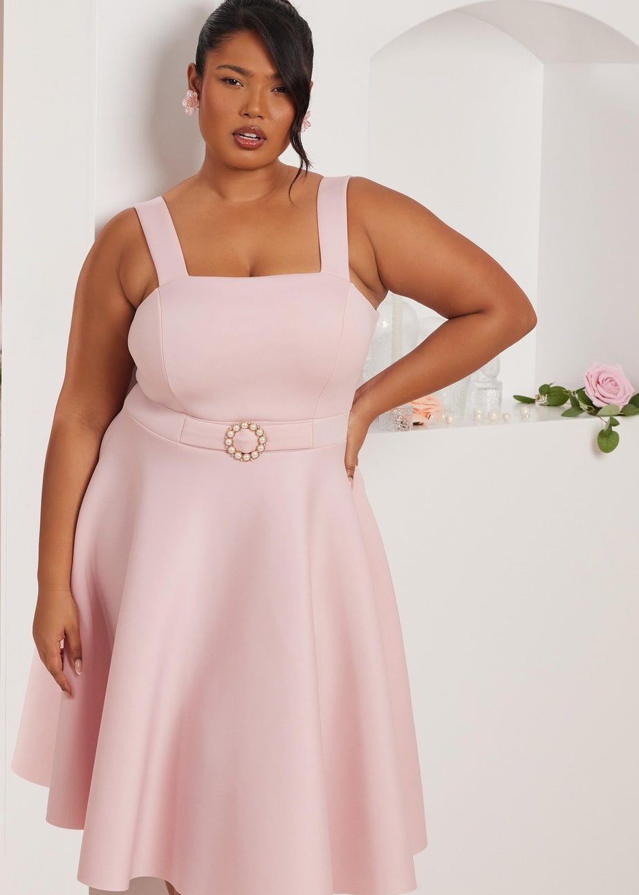 Quiz Pink Curve Belted Skater Dress