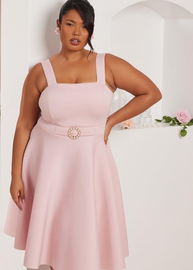 Quiz Pink Curve Belted Skater Dress
