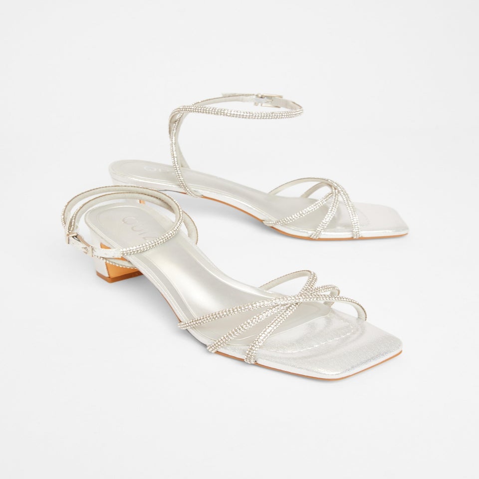Quiz Silver Diamante Strap Block Heels