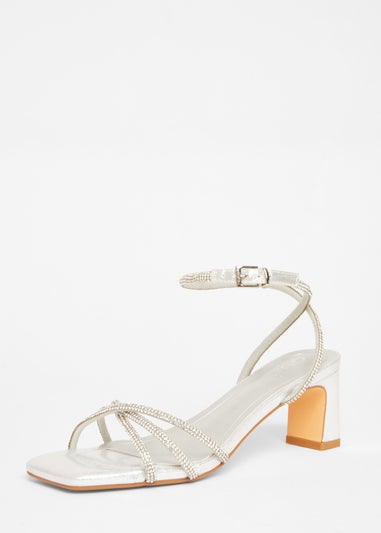 Quiz Silver Diamante Strap Block Heels