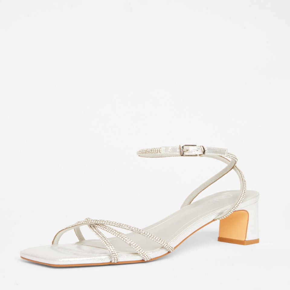Quiz Silver Diamante Strap Block Heels