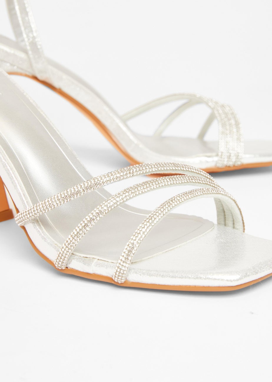 Quiz Silver Diamante Block Heels