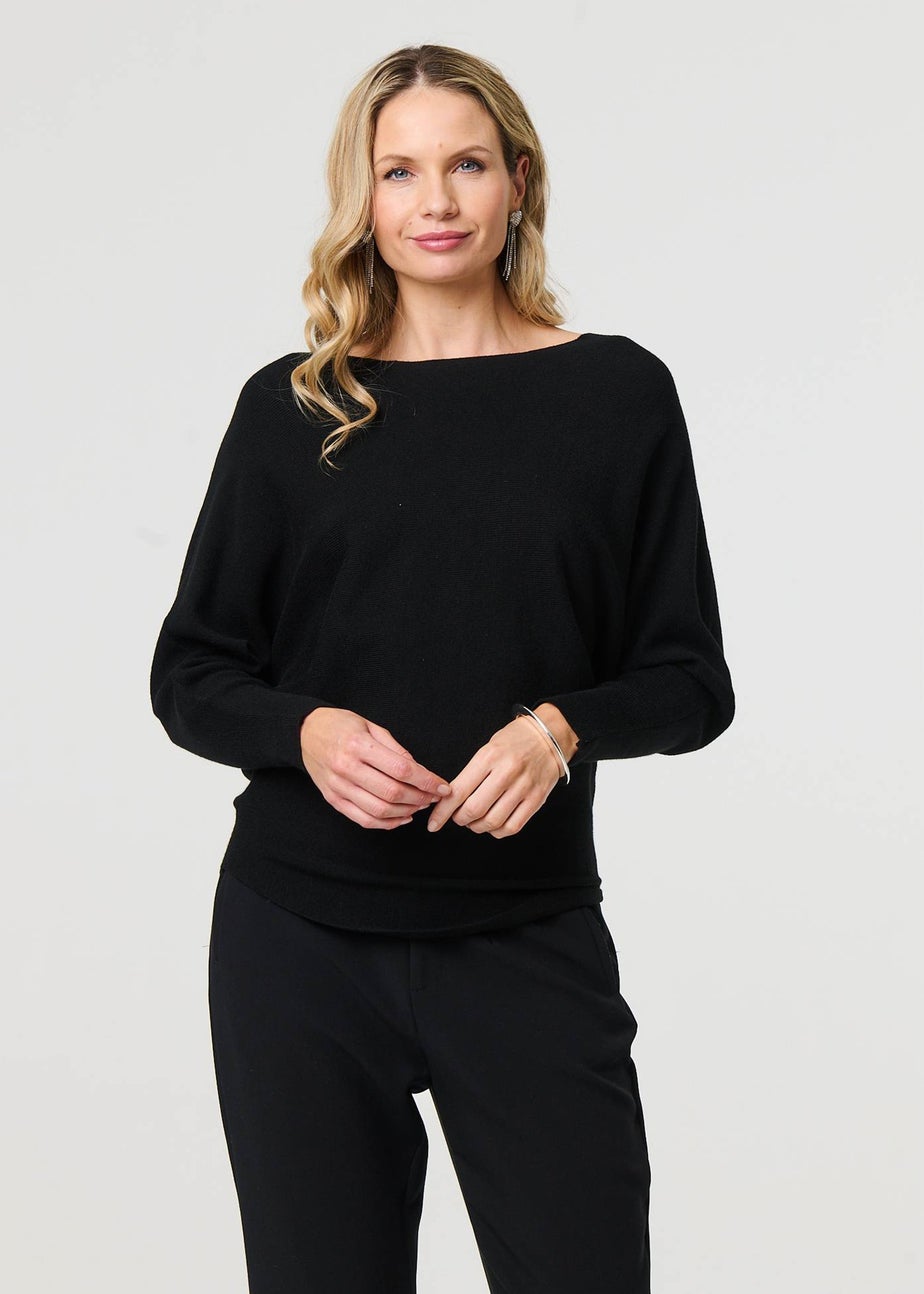 Izabel London Black Lace Trim V-Back Boat Neck Jumper Top