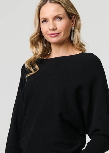 Izabel London Black Lace Trim V-Back Boat Neck Jumper Top
