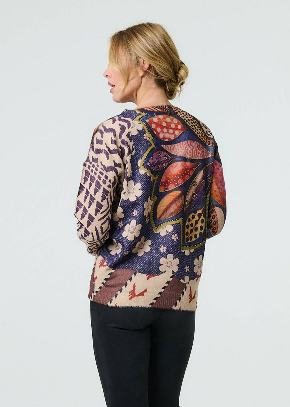 Izabel London Blue Leaf Print Drop Shoulder Jumper