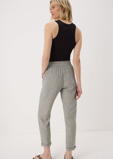 Black Linen Blend Stripe Tapered Trousers