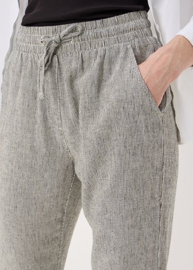 Black Linen Blend Stripe Tapered Trousers