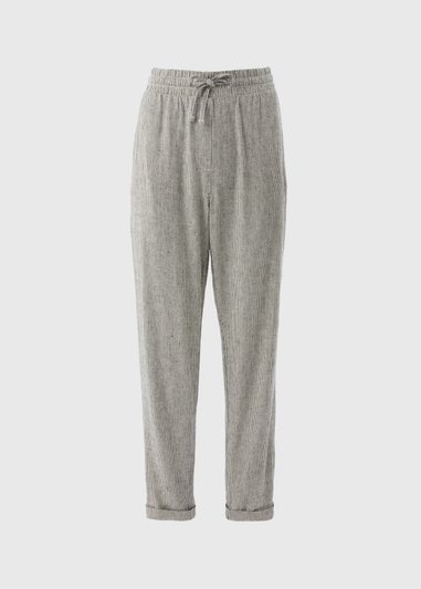 Black Linen Blend Stripe Tapered Trousers