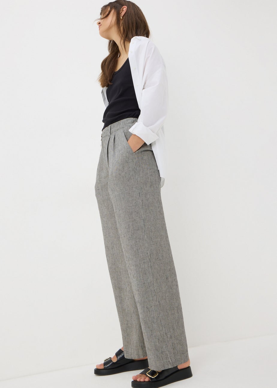 Papaya Petite Navy Stripe Linen Blend Wide Leg Trousers