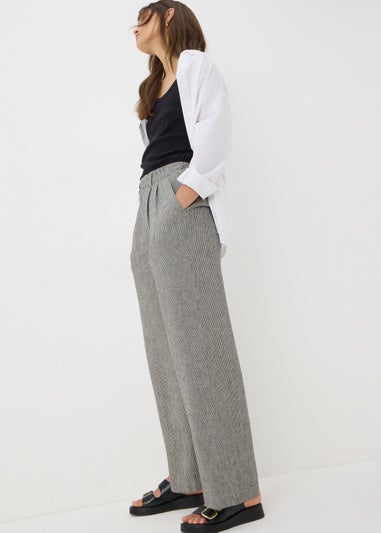 Papaya Petite Navy Stripe Linen Blend Wide Leg Trousers