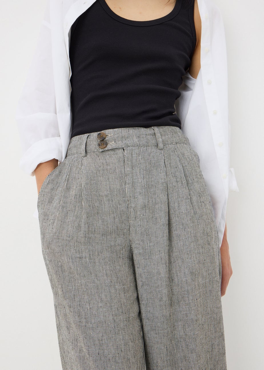 Papaya Petite Navy Stripe Linen Blend Wide Leg Trousers