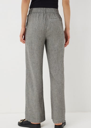 Papaya Petite Navy Stripe Linen Blend Wide Leg Trousers